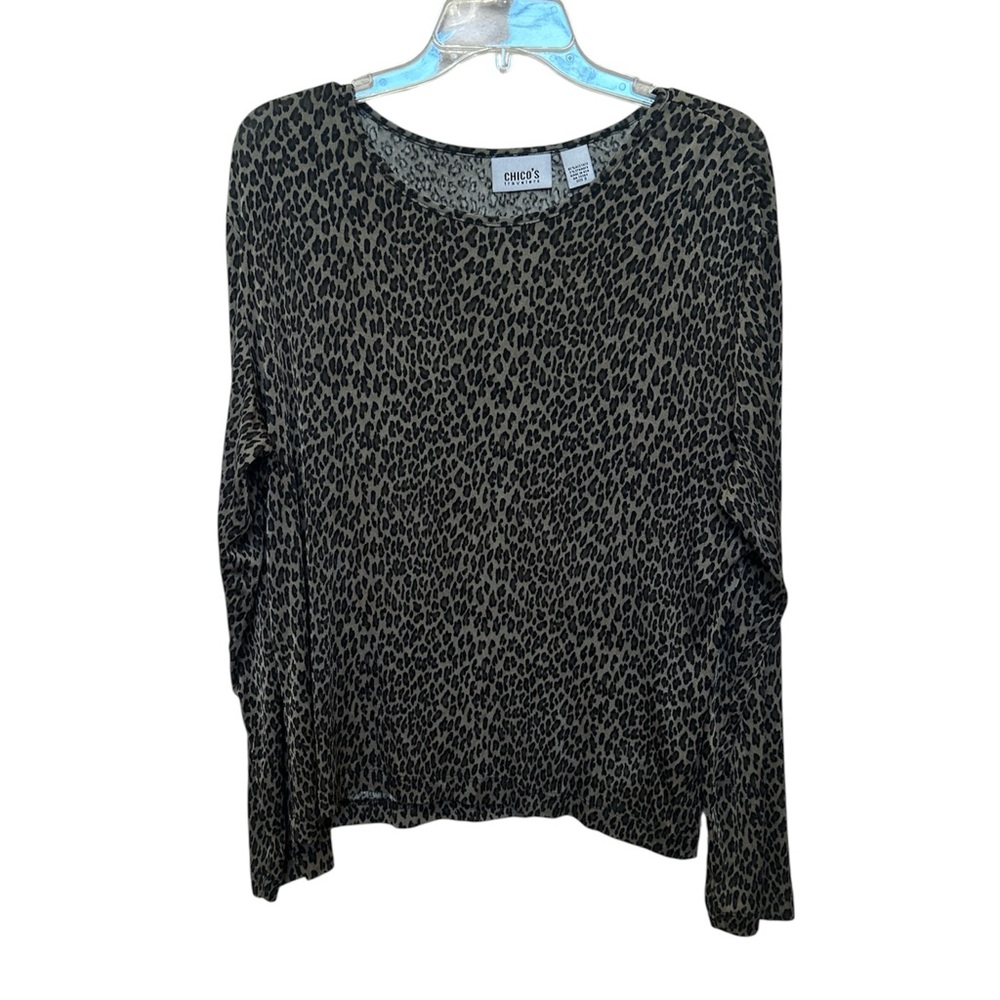 Chico's Travelers Women’s Black Brown Leopard Print Top Long Sleeve Size XL (3)